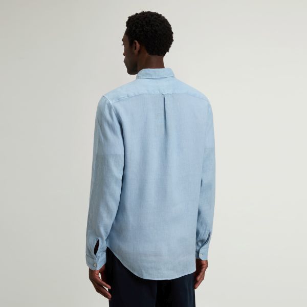 Woolrich Linen Overhemd Licht Blauw