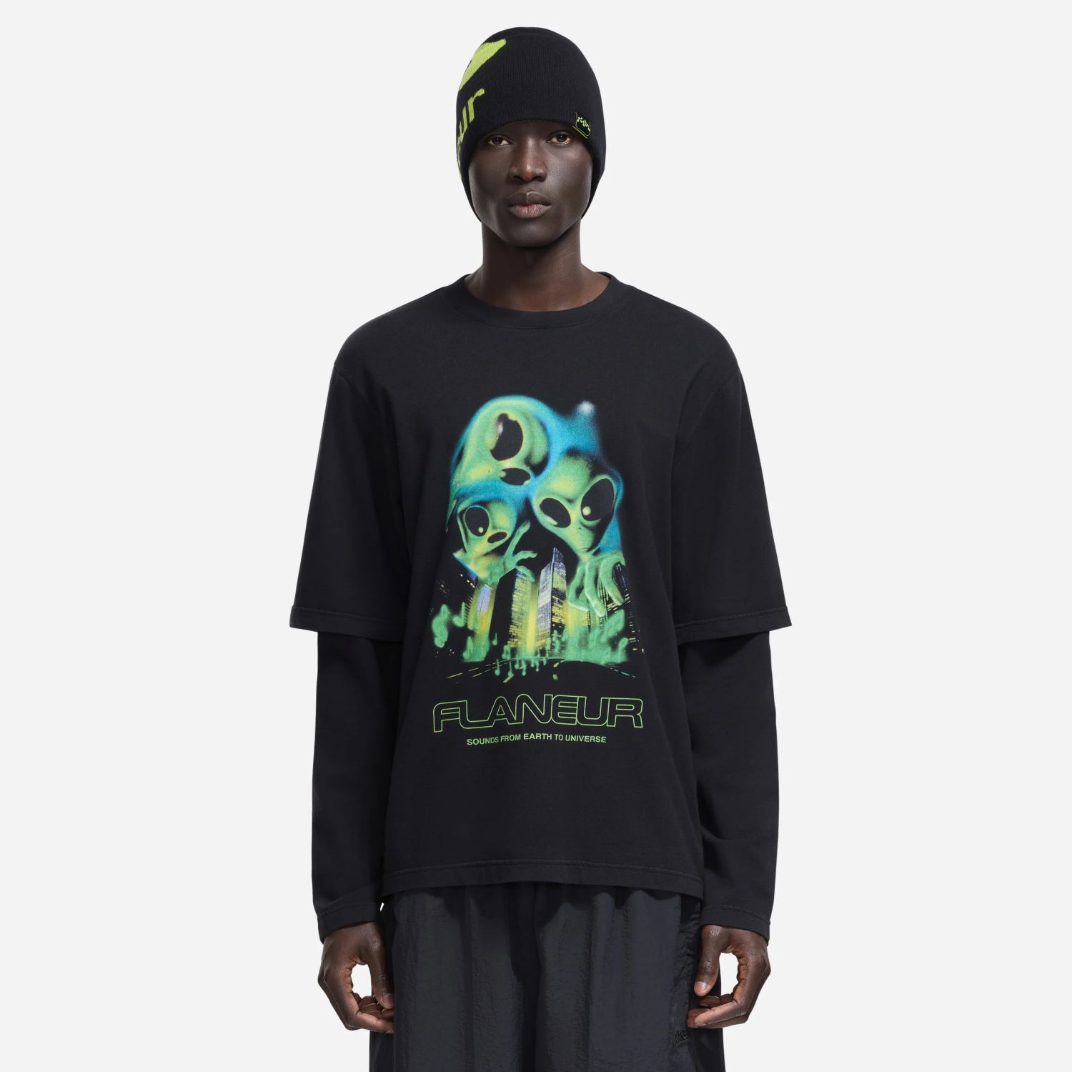 Flâneur City Aliens Layered Longsleeve T-shirt Zwart